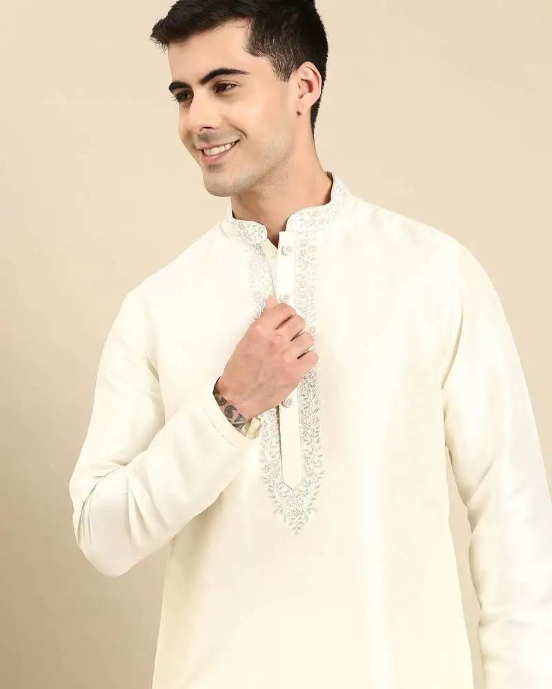 Creame silk dori embroidered kurtas