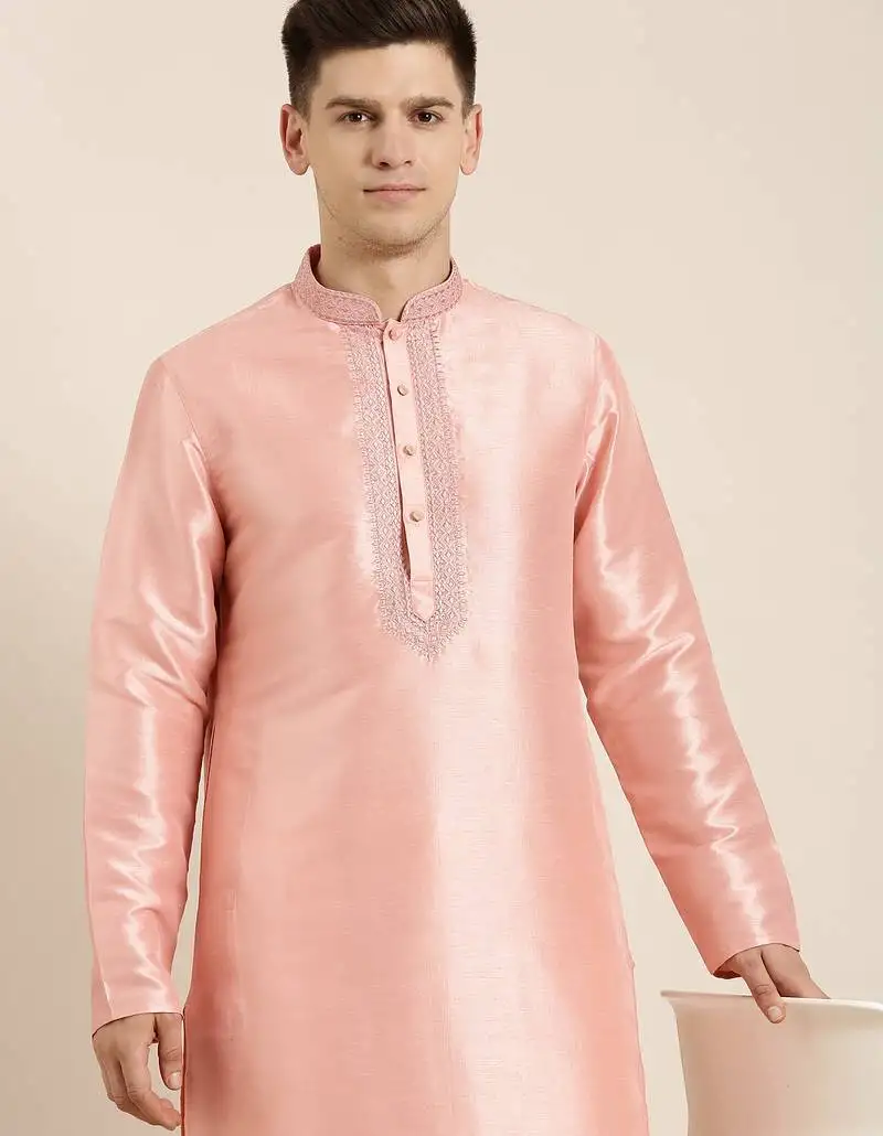 Peach silk embroidered kurtas
