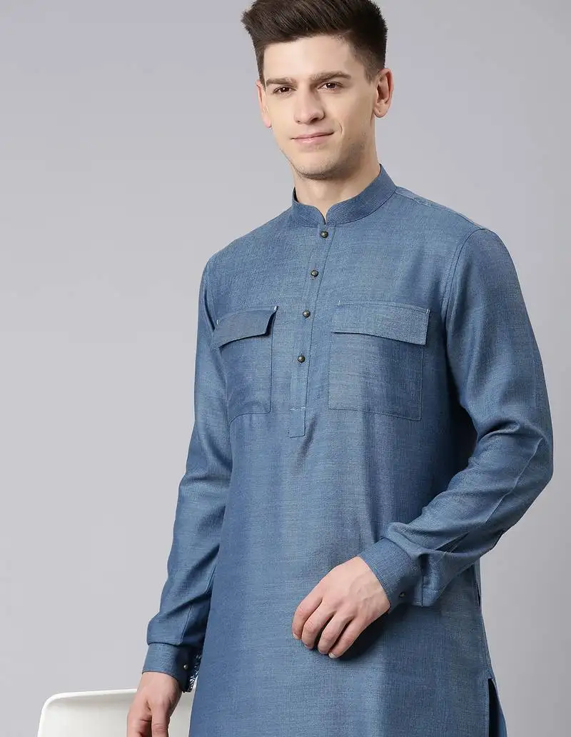 Denim blue pathani kurtas
