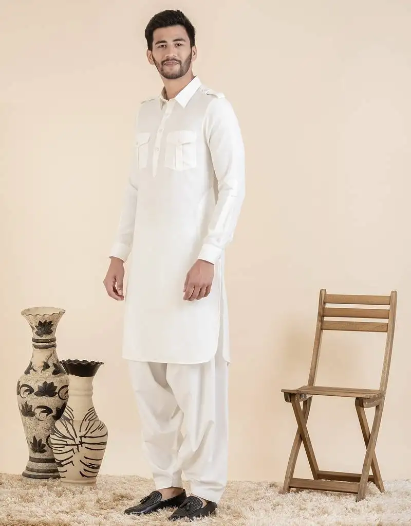 Cream cotton pathani with salwar