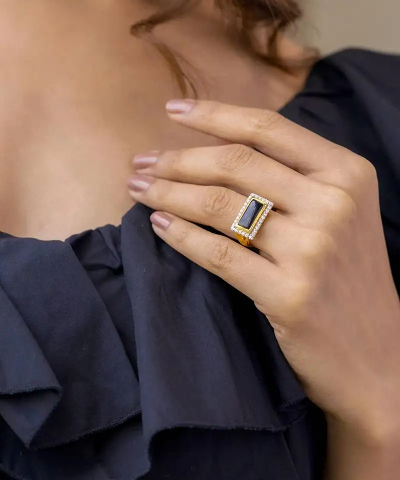 Black sterling silver studded jewellery ring