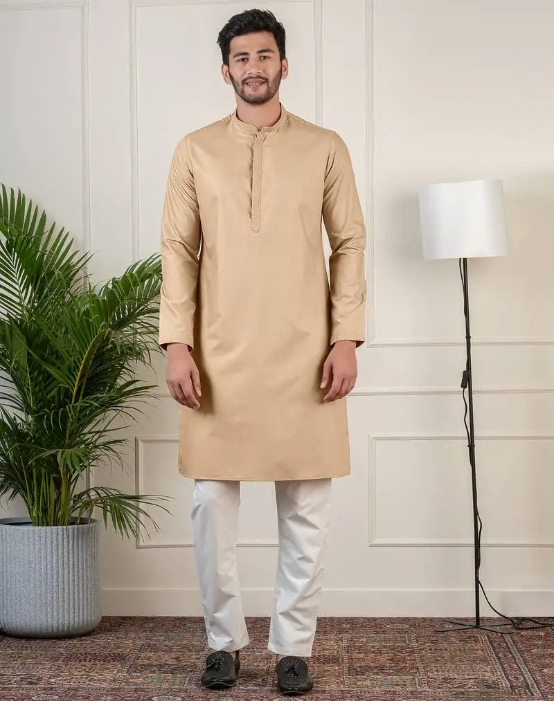 Beige fine cotton kurtas