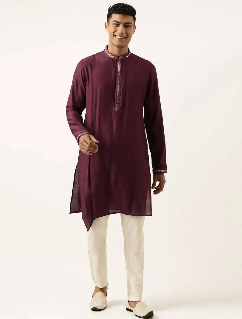 Wine asymetric embroidered kurtas