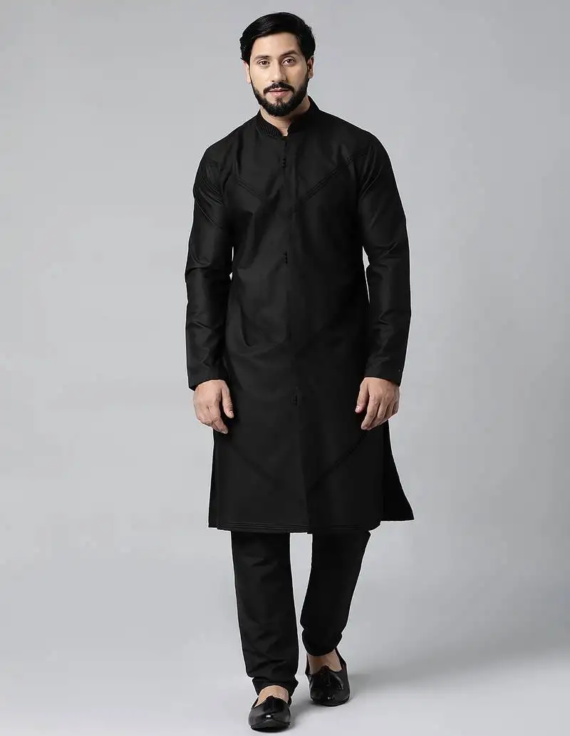 Black pleated cotton kurtas