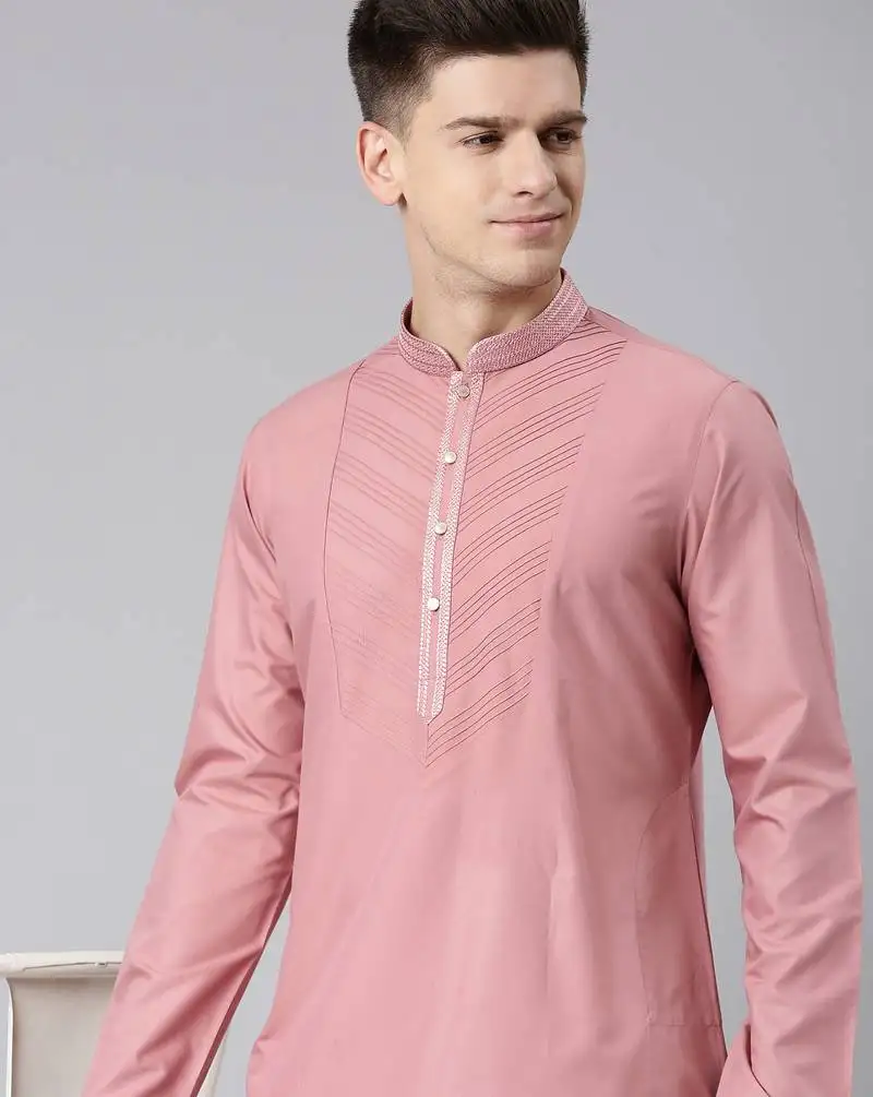 Rose pink pleated cotton kurtas