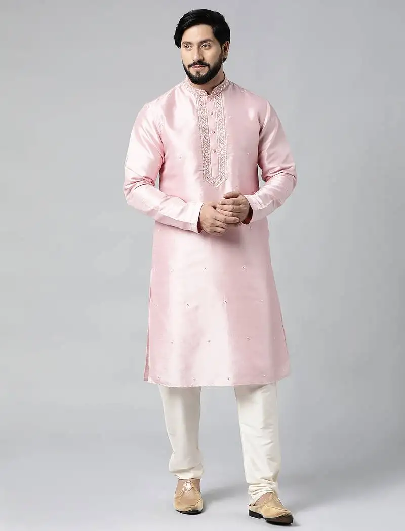Baby pink mirror embroidered kurtas