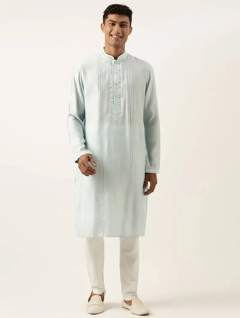 Sky blue mirror embroidered kurtas