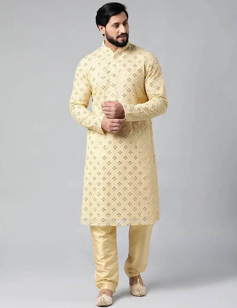 Gold mirror embroidery kurtas