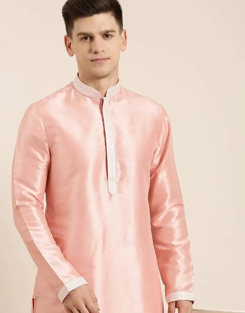 Peach silk embroidery kurtas