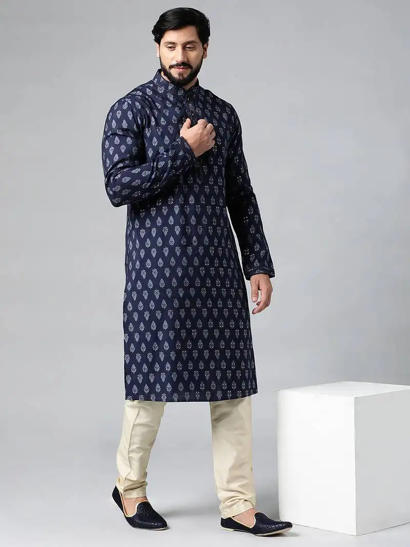 Navy blue block printed kurtas