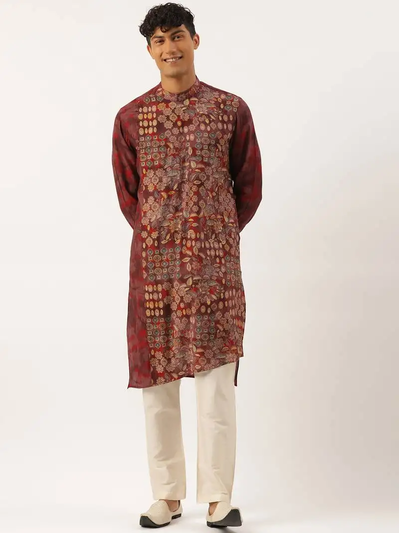 Maroon printed angrakha kurtas
