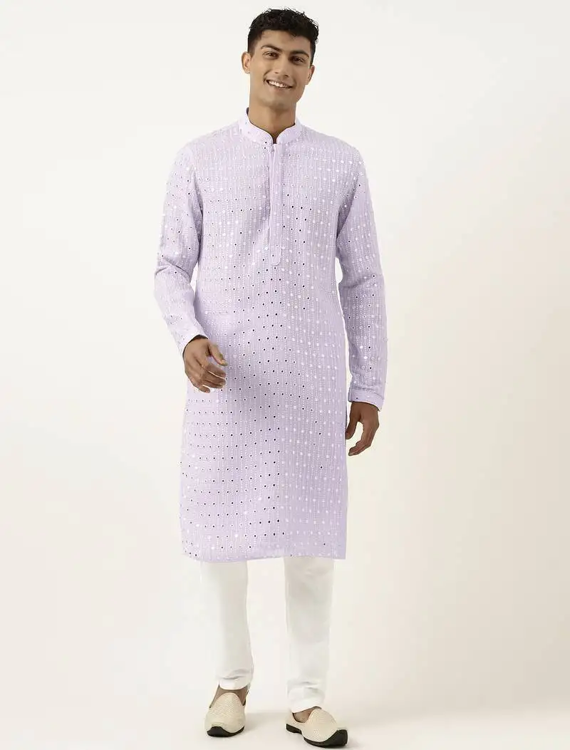 Lavender mirror embroidered georgette kurtas