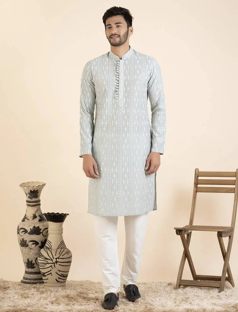 Greyish blue embroidered kurtas