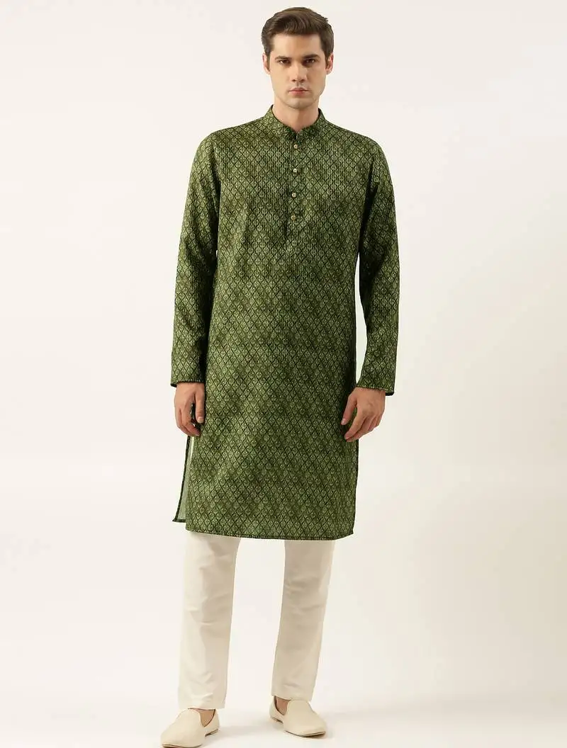 Olive printed sequin embroidered kurtas