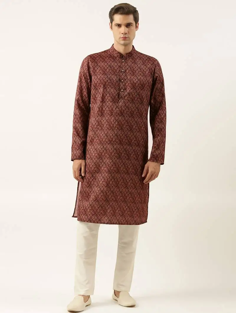 Maroon printed sequin embroidered kurtas