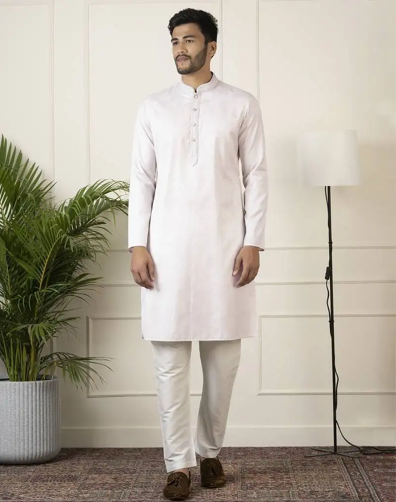 Baby pink jacquard embroidered kurtas