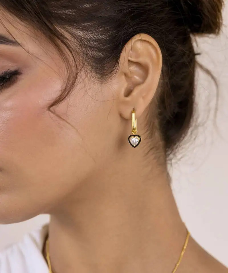 Black heart drop earrings