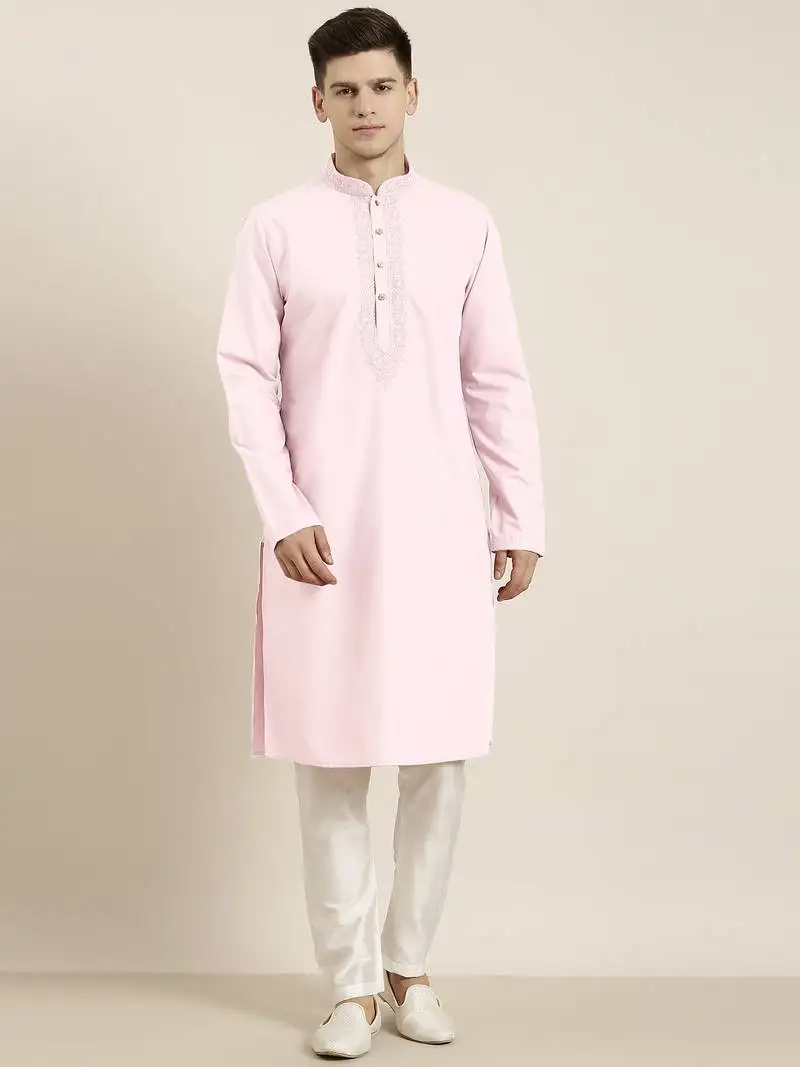 Pink cotton dori embroidered kurtas