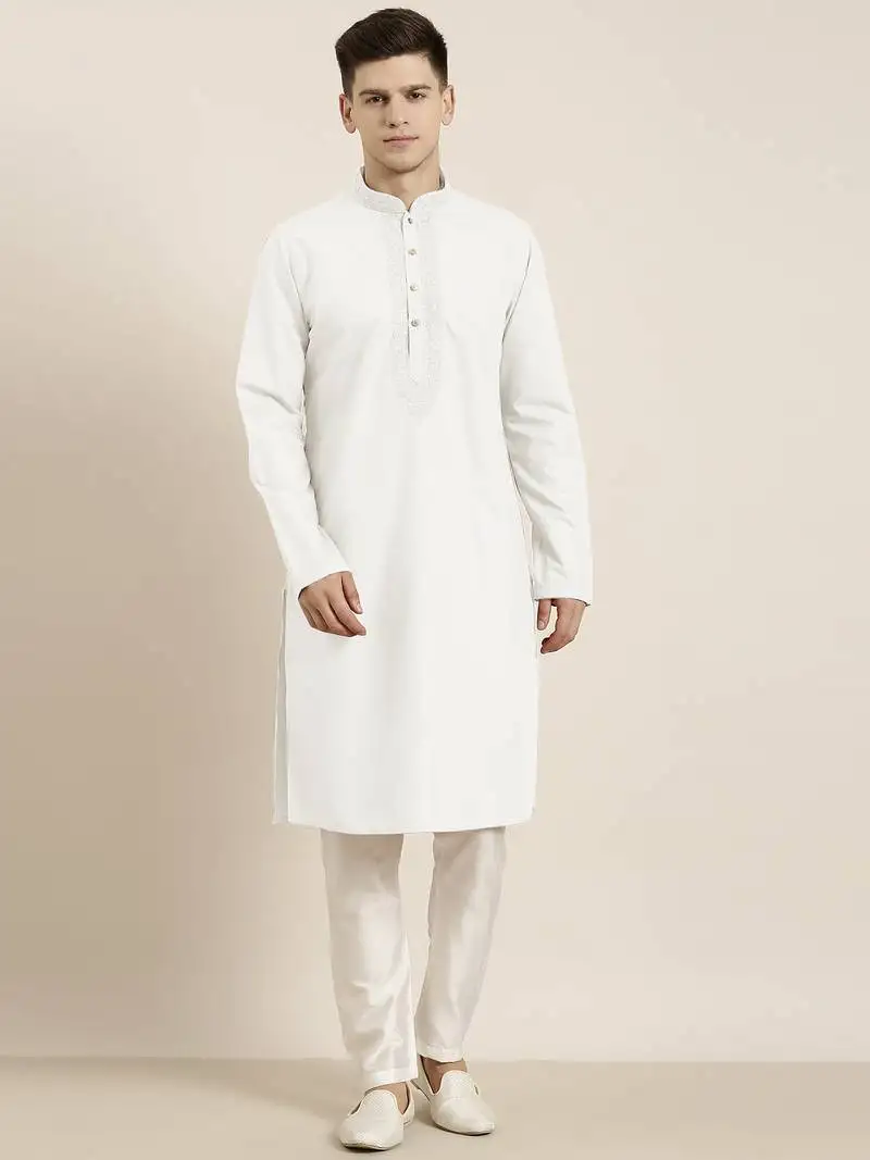Off white cotton dori embroidered kurtas