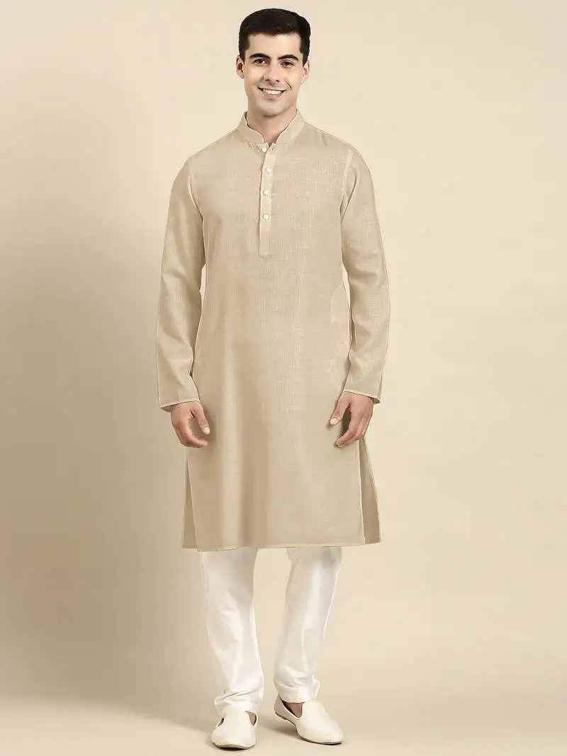 Beige twill weave cotton kurtas