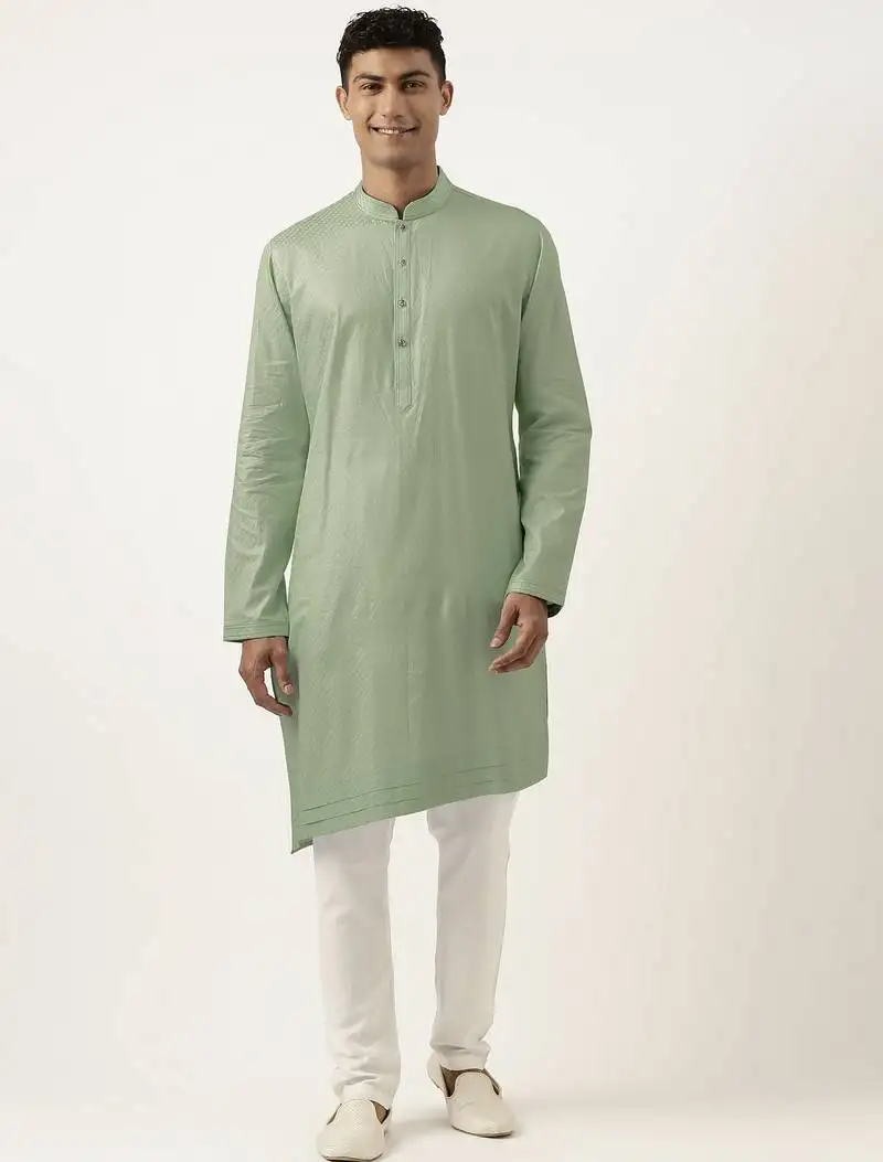Light green asymmetrical cotton kurtas