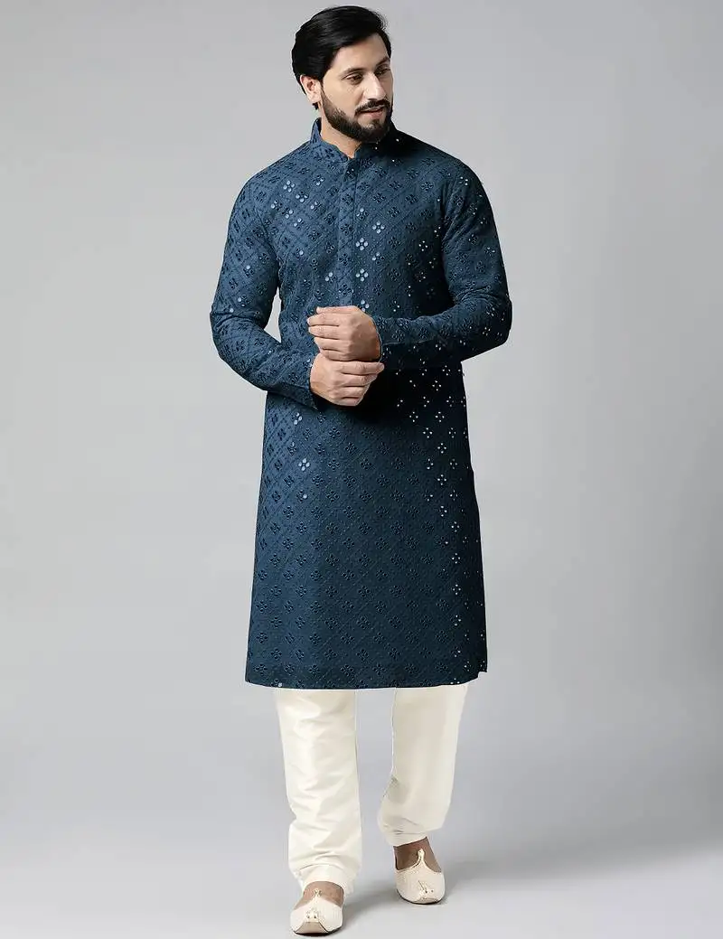 Blue mirror embroidery kurtas