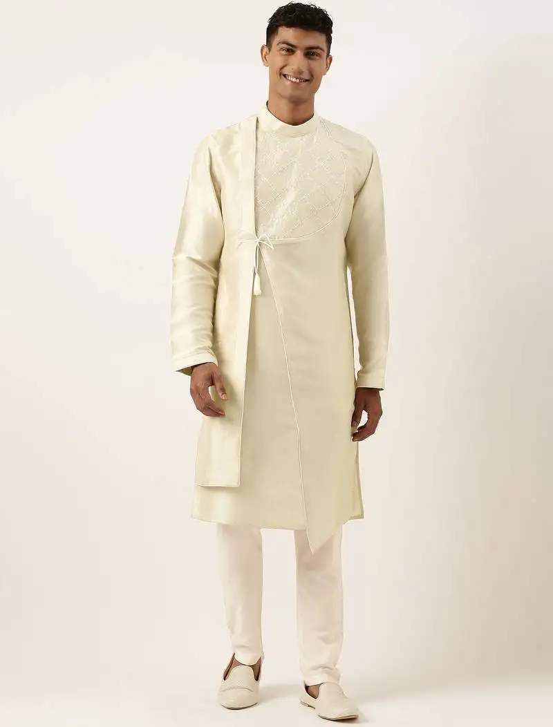 Light gold embroidery angrakha kurtas