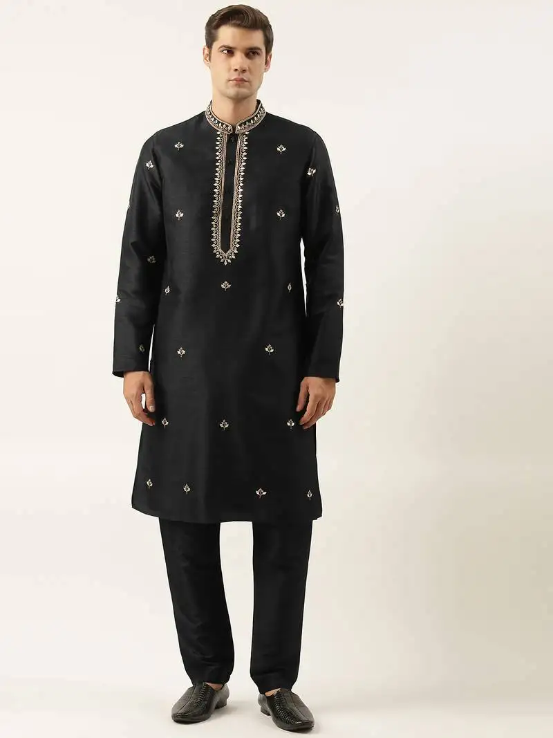Black silk gota embroidered kurtas