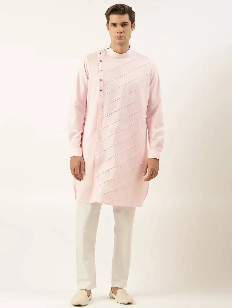 Light pink pintux cotton side open kurtas