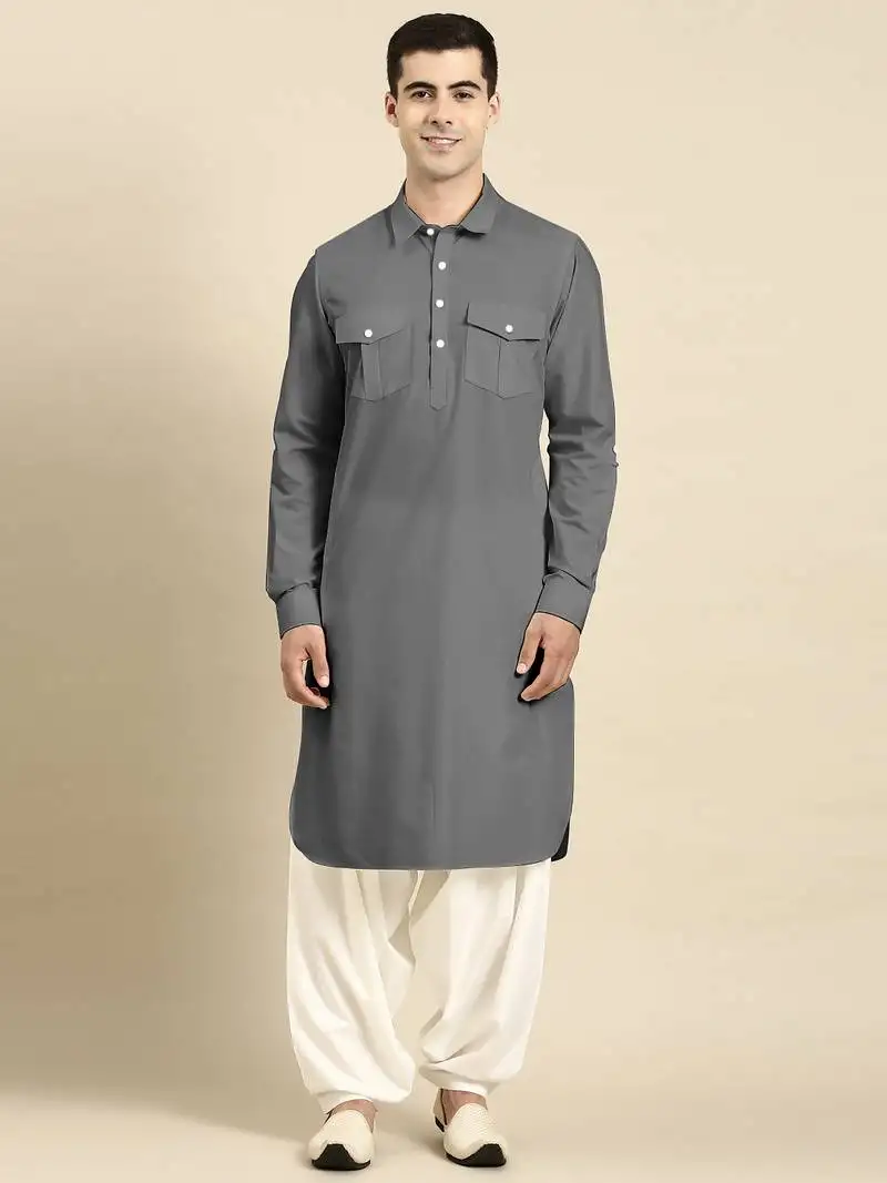 Grey fine cotton pathani
