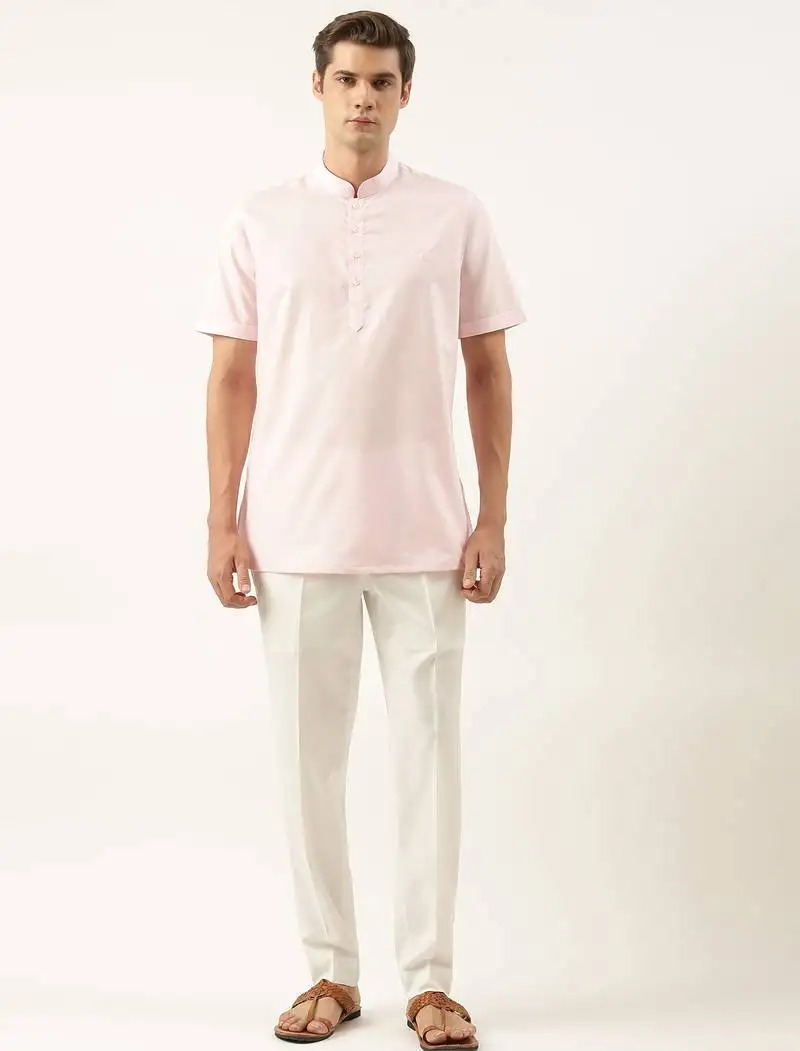 Baby pink cotton short kurta