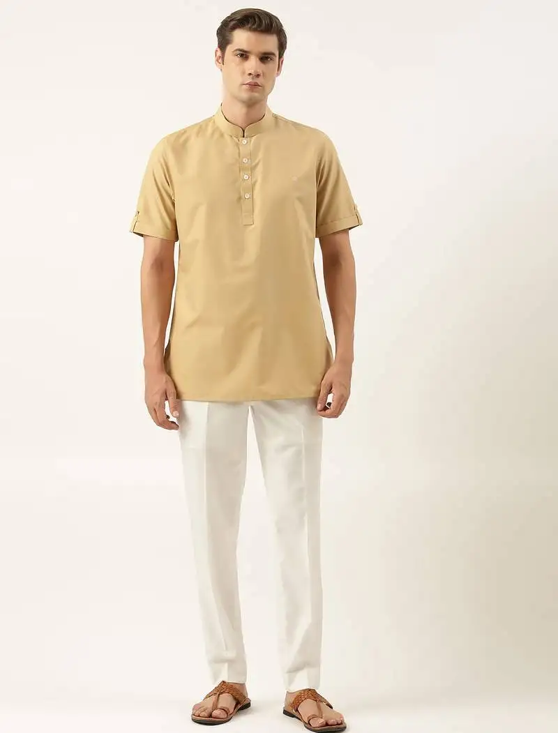 Beige cotton short kurta