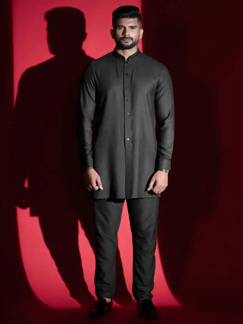 Black cotton front open kurtas