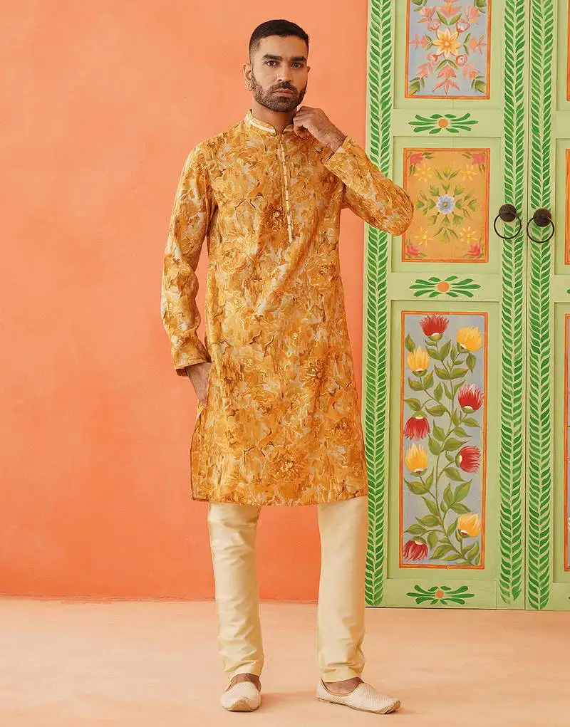 Yellow gold printed kurtas