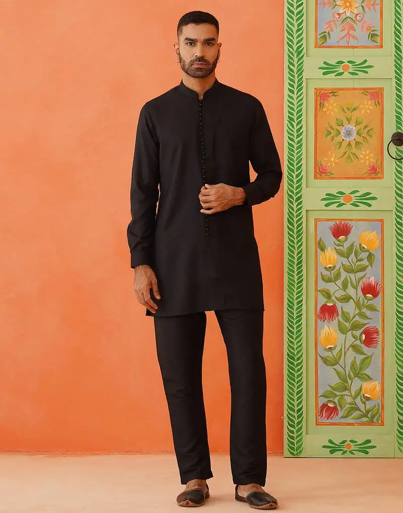 Black cotton jacquard cotton kurtas