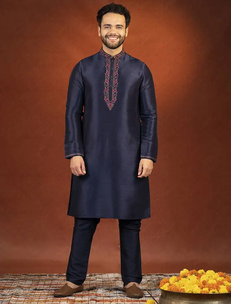 Navy pashmina embroidered kurtas