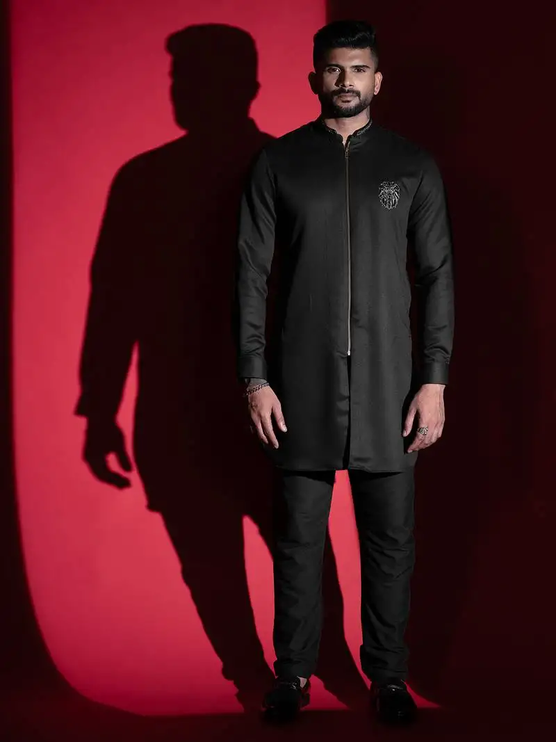 Black lion embroidery front open kurtas