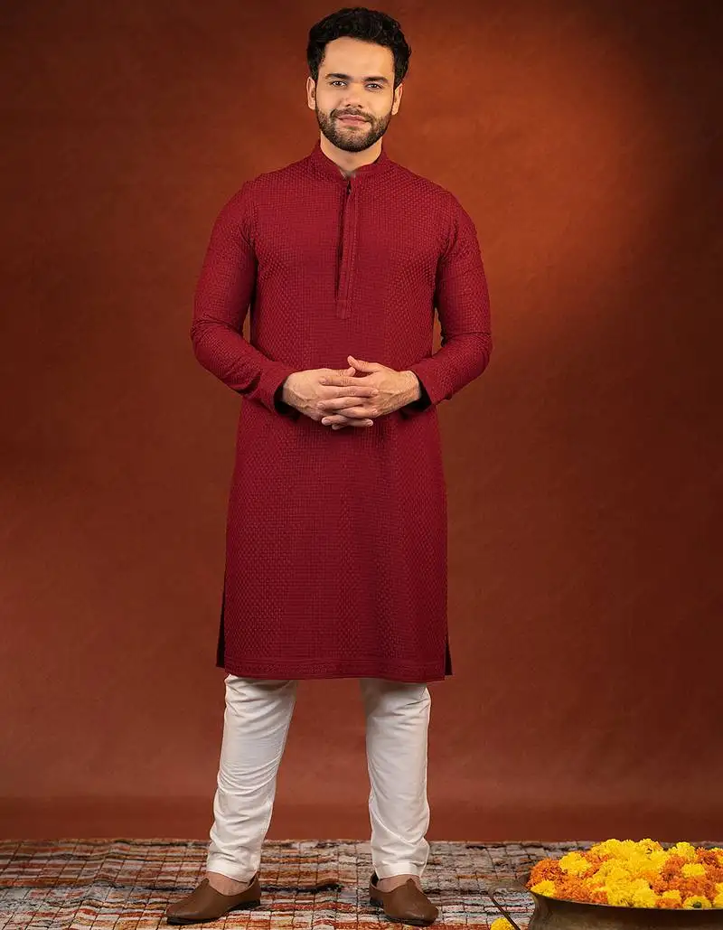 Maroon chikankari kurtas