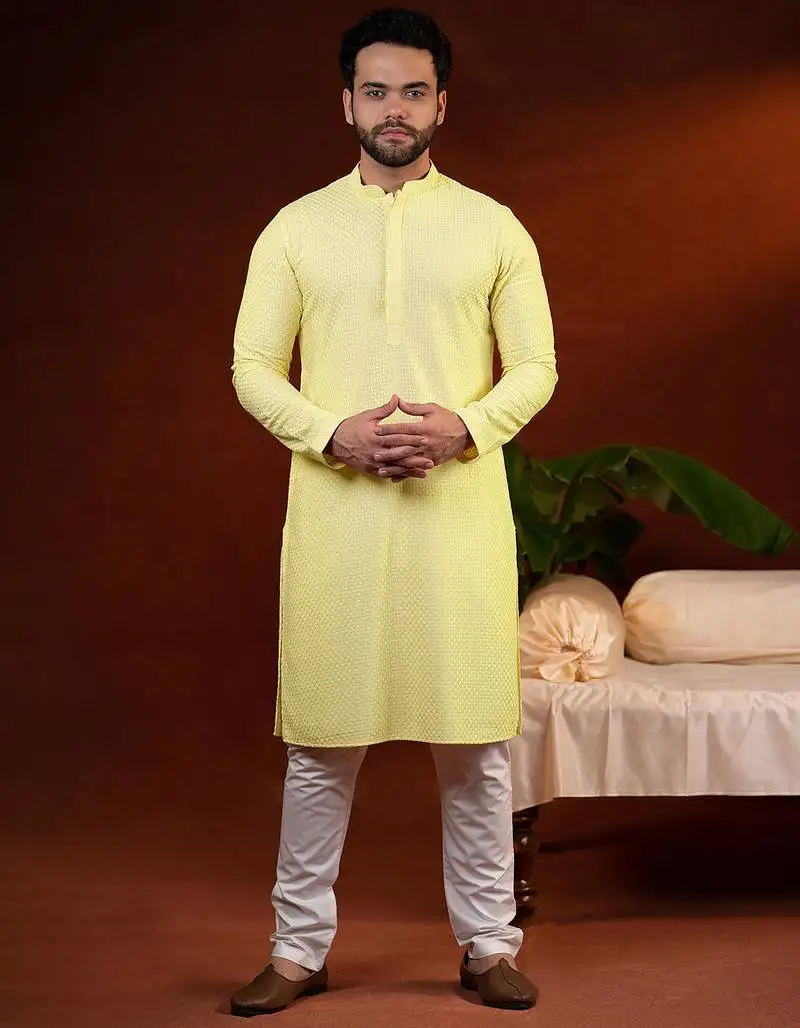 Yellow chikankari kurtas