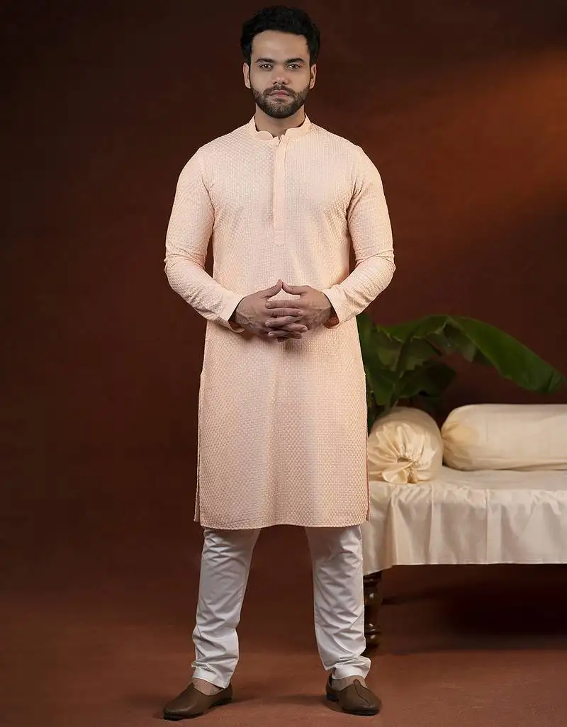 Peach chikankari kurtas