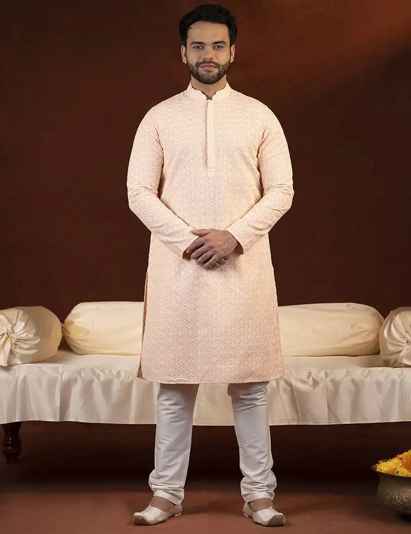 Pastel peach chikankari kurtas