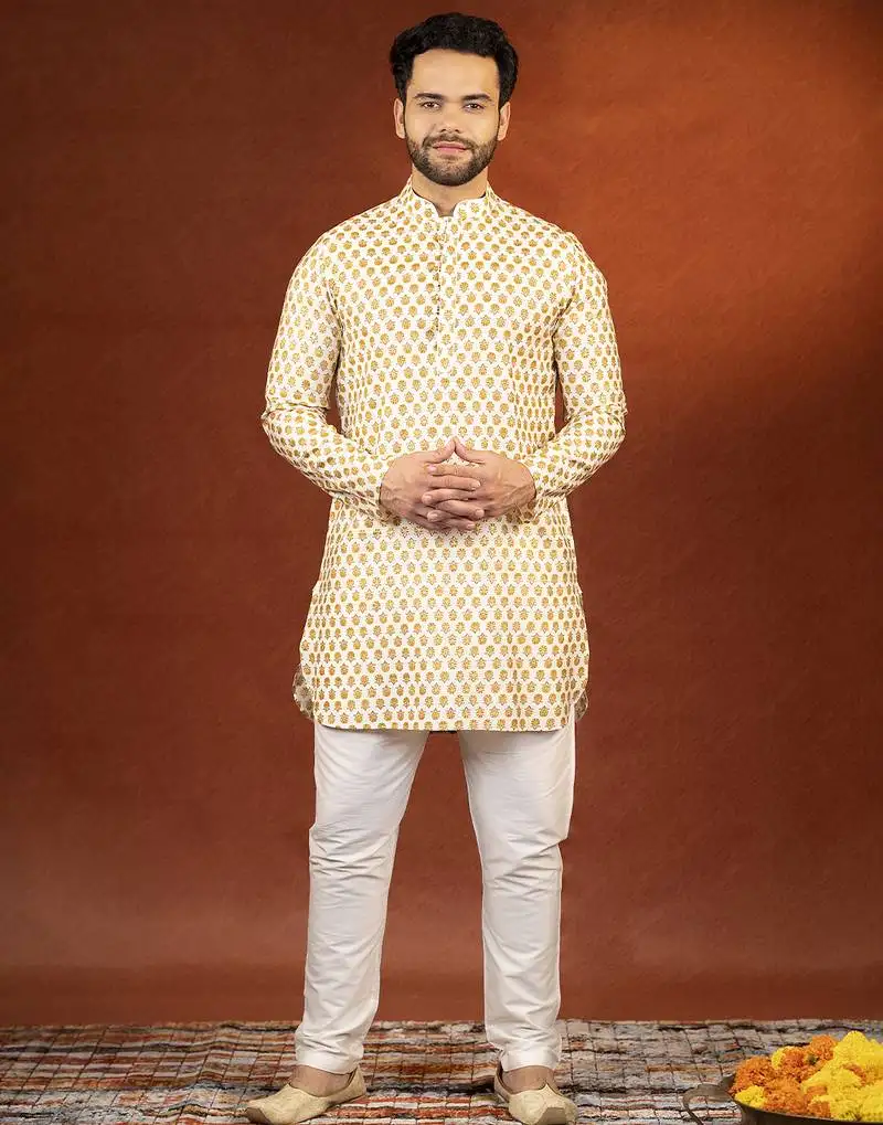 Cream sanganeri print kurtas