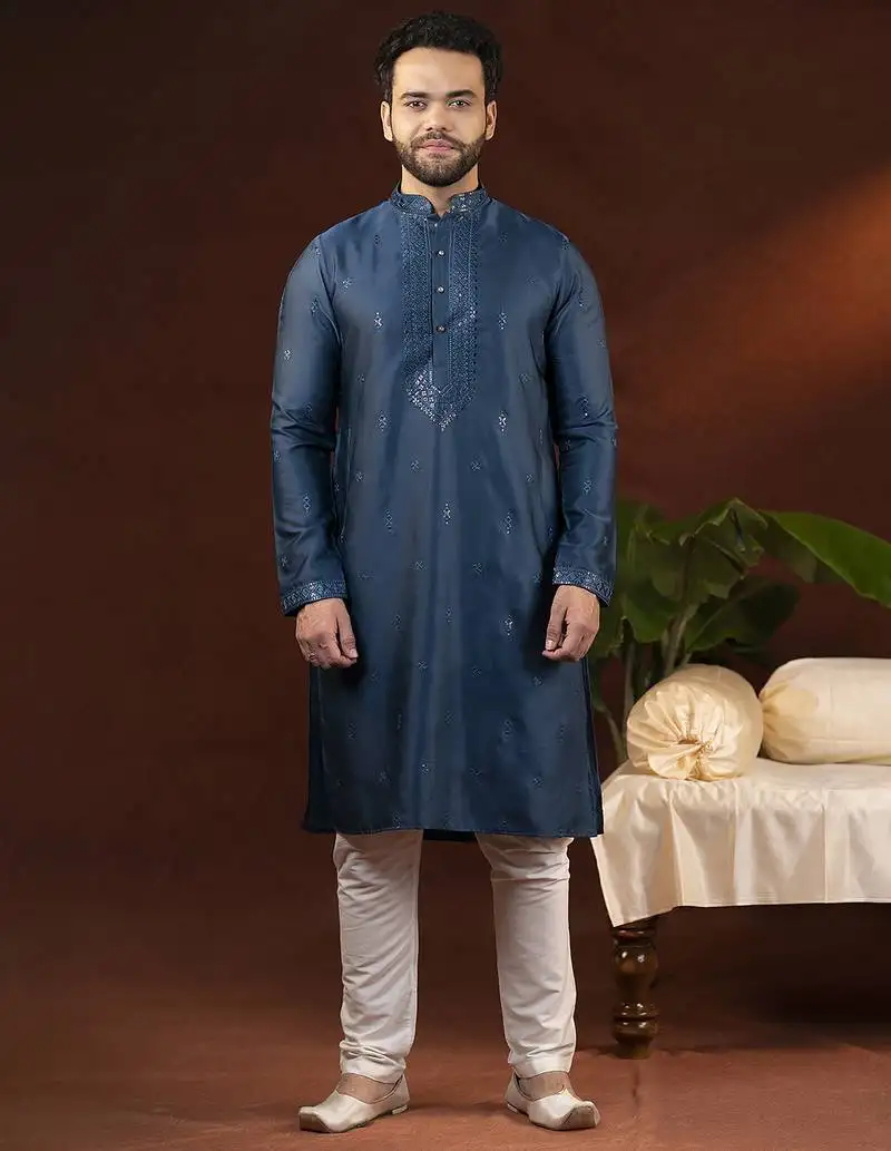 Denim blue embroidery kurtas