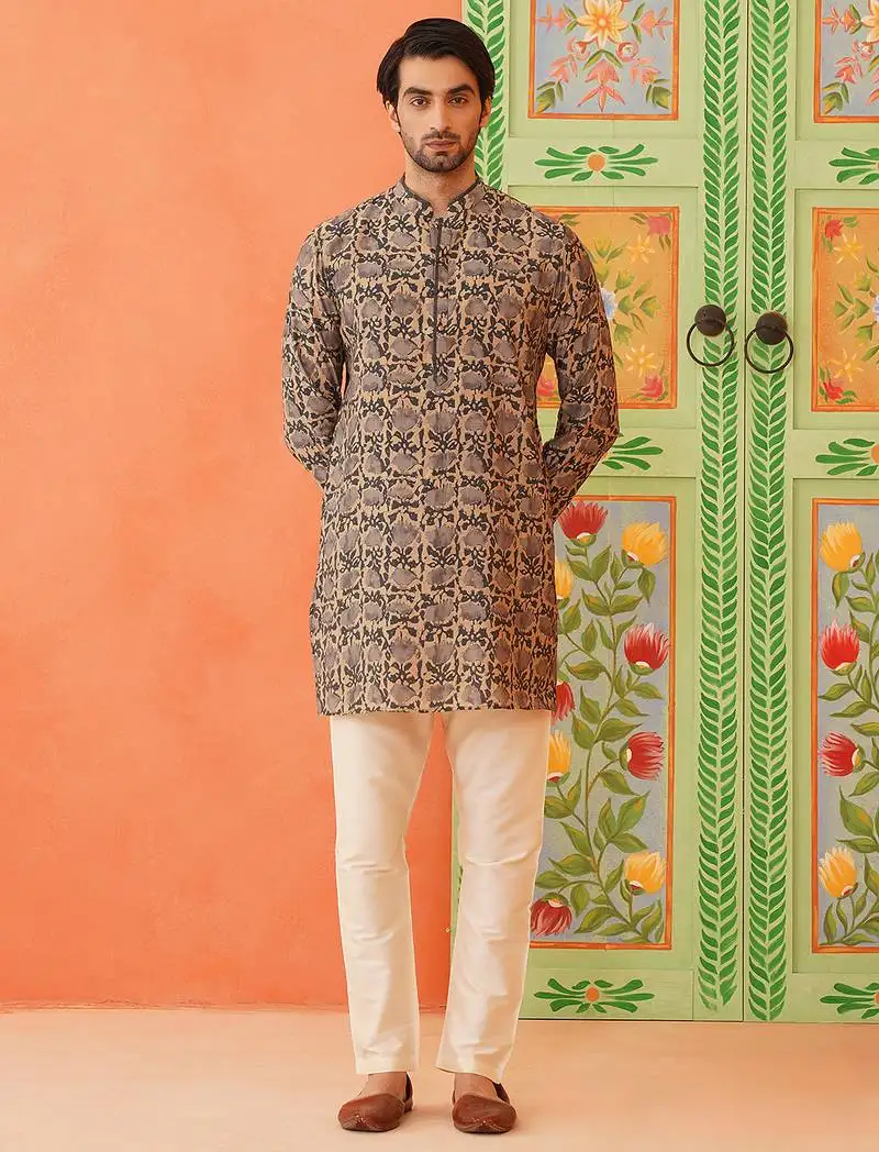 Forest green batik print kurta