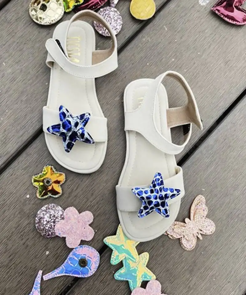 White solid synthetic leather sandals