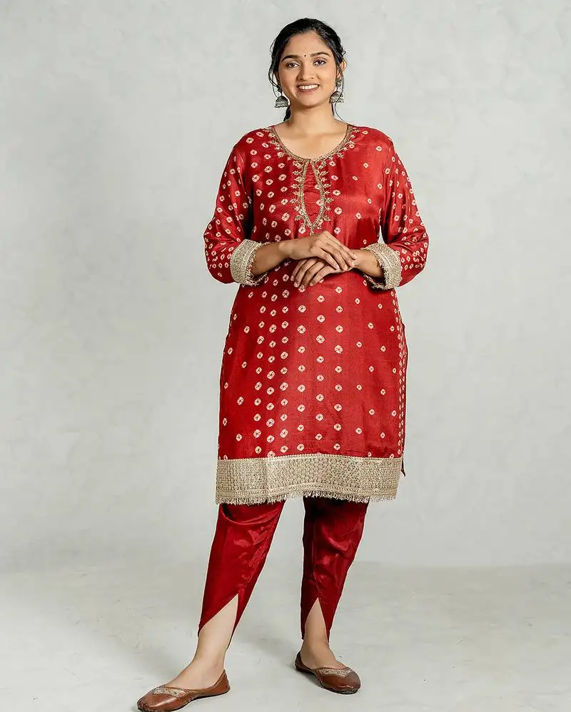 Red muslin silk kurta pant set