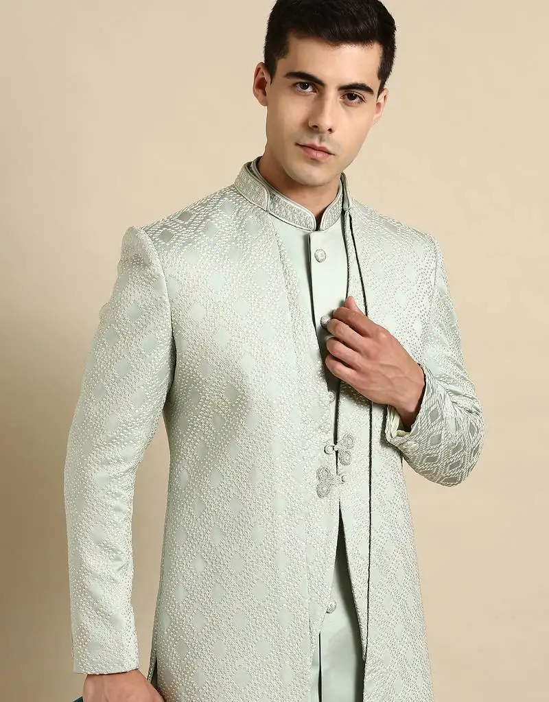 Light green layered indowestern