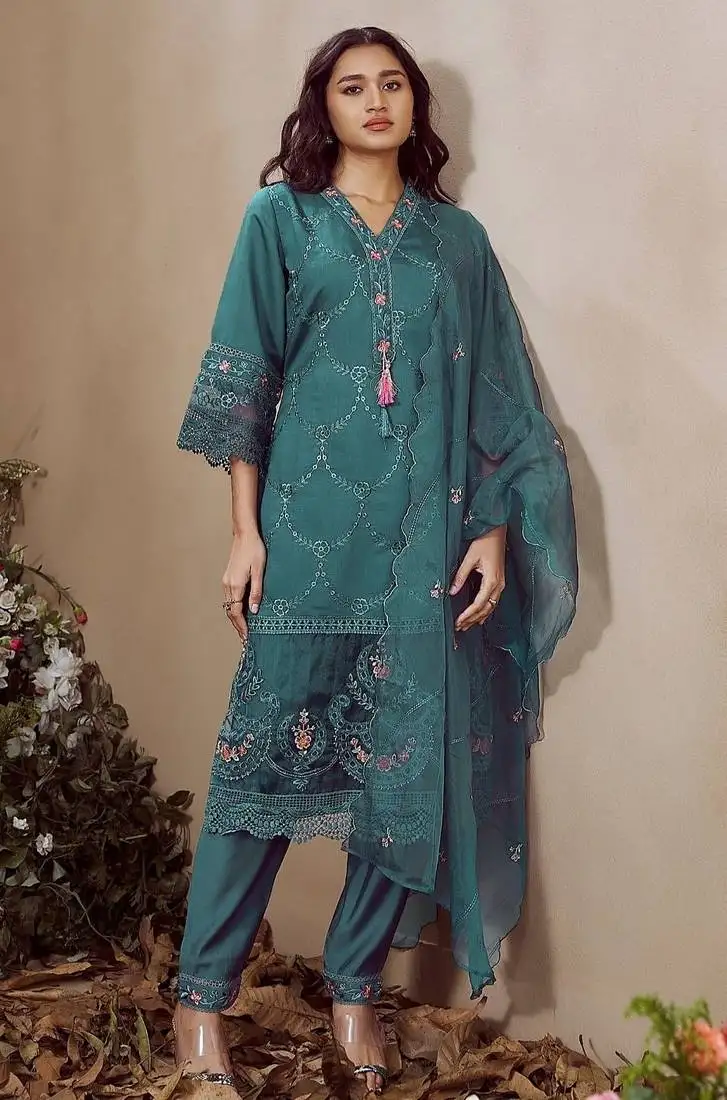 Mudra peacock embroidered suit set