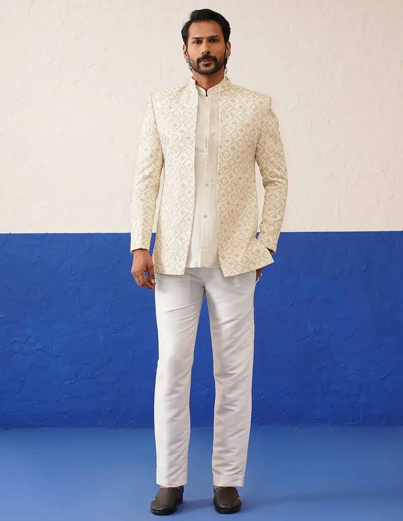 Mohit hiranandani in beige embroidery indo set