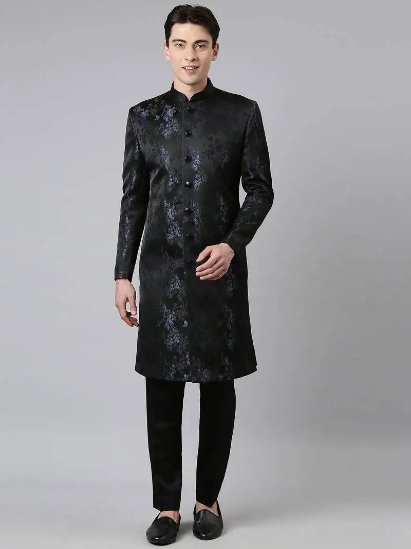 Blue black jacquard indo set